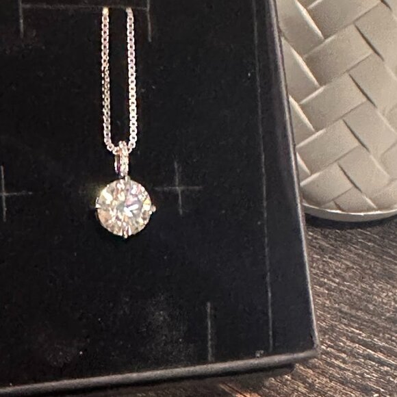 Moissanite 3+ CT Moissanite Round Solitaire Pendant Necklace 925 Sterling NWT - Picture 1 of 16